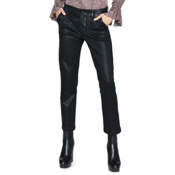 PAIGE Mayslie Straight Ankle Pants Jeans Womens Size 27 Black Fog Luxe Coated - Picture 1 of 10